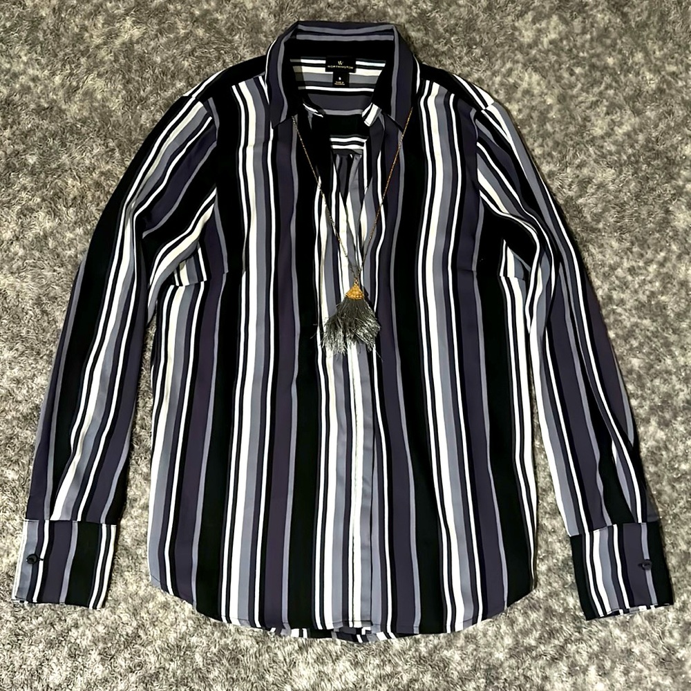 Worthington purple and black long sleeve button down.